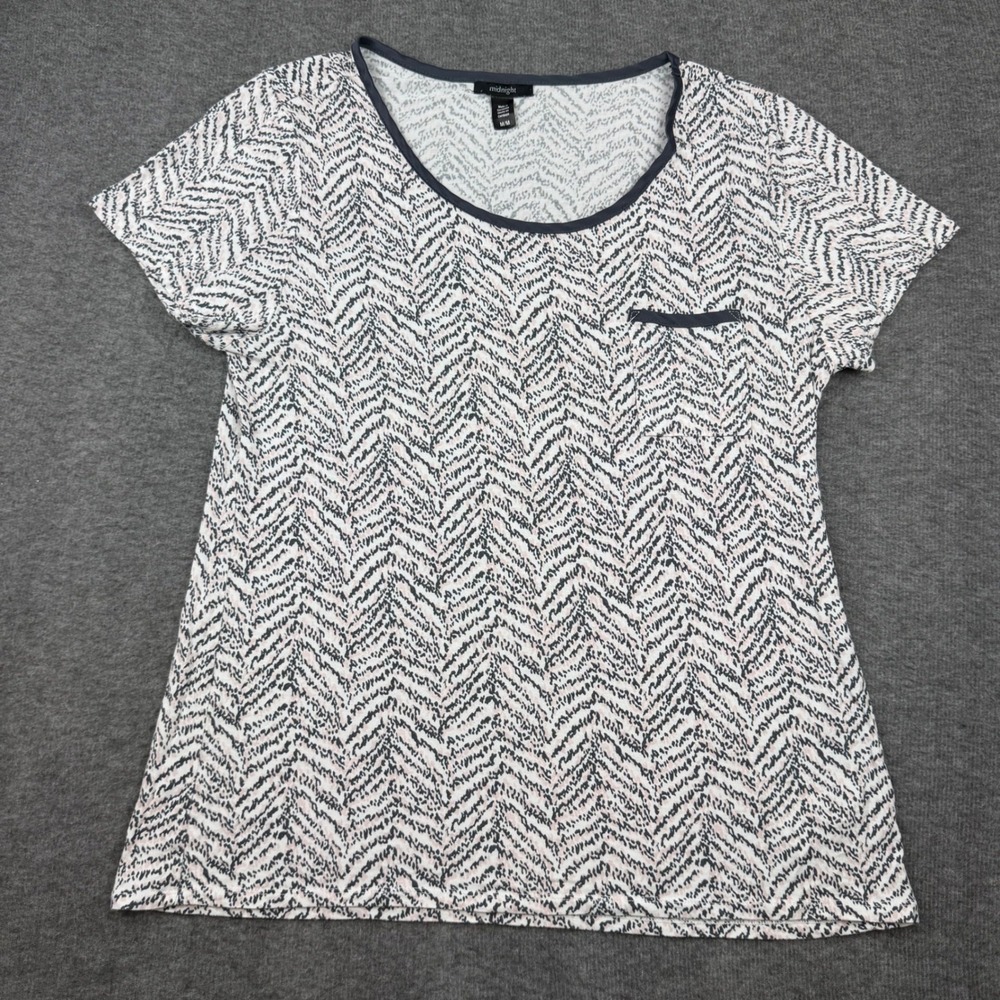 Midnight Chevron Pocket T-Shirt Womens Medium Black‎ White Pink Zig Zag Modal